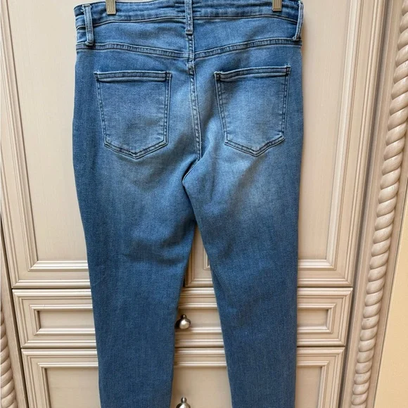 Kut from the Kloth Blue Straight Leg Jeans with Modern Distressing - Picture 2 of 5